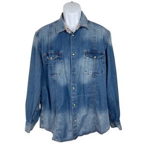 Tulliano Denim Button Up Shirt Men Extra Large Blue Soft Denim Long Sleeve Snap